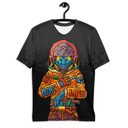 Men's "Drip Life" graphic t-shirt, vibrant astronaut design tee, bold urban style t-shirt.