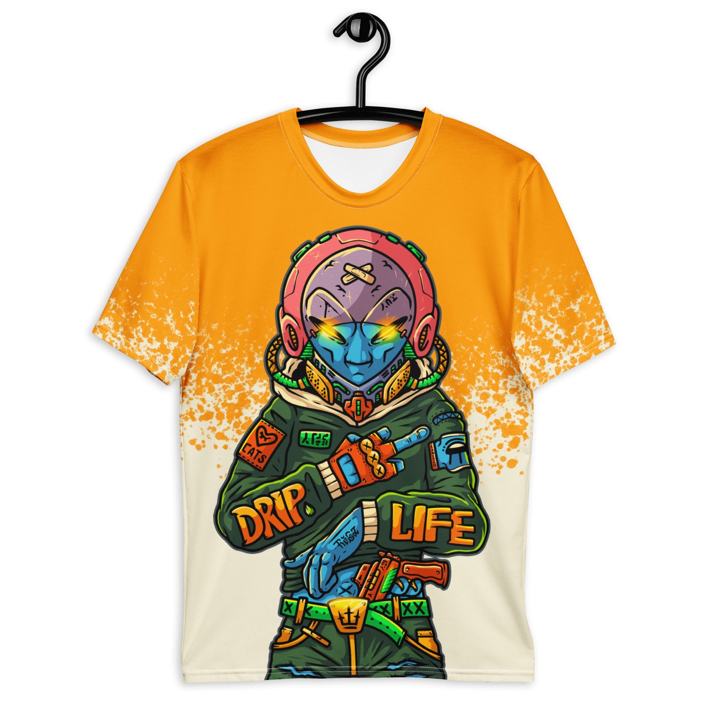 Men's "Drip Life Alien" graphic t-shirt, futuristic alien design, vibrant graphic tee, bold streetwear shirt