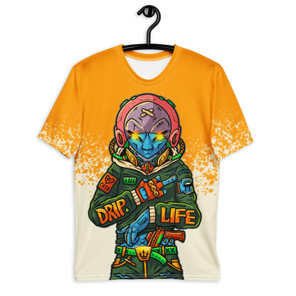 Men's "Drip Life Alien" graphic t-shirt, futuristic alien design, vibrant graphic tee, bold streetwear shirt