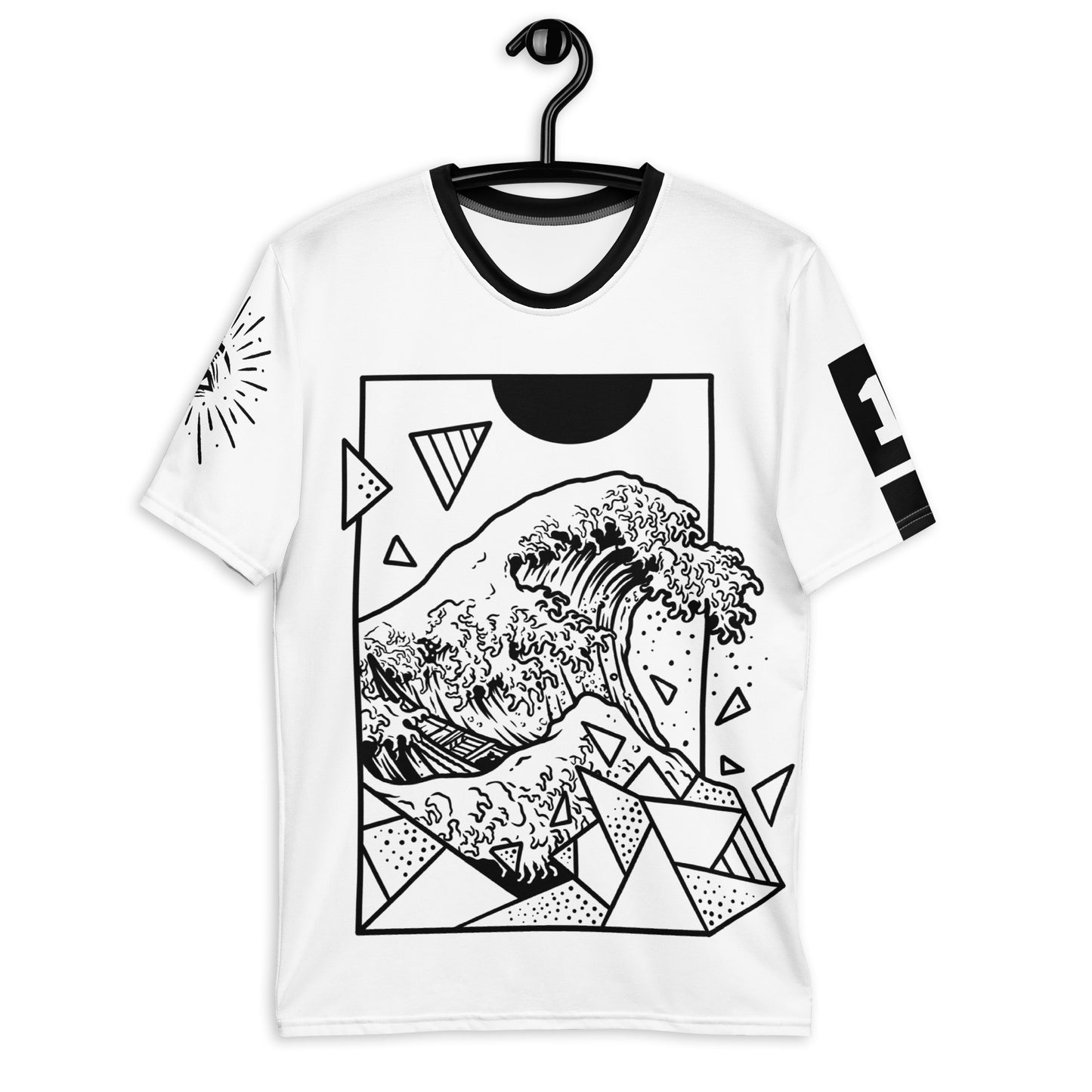 Men's abstract wave t-shirt, geometric wave graphic, modern art inspired tee.