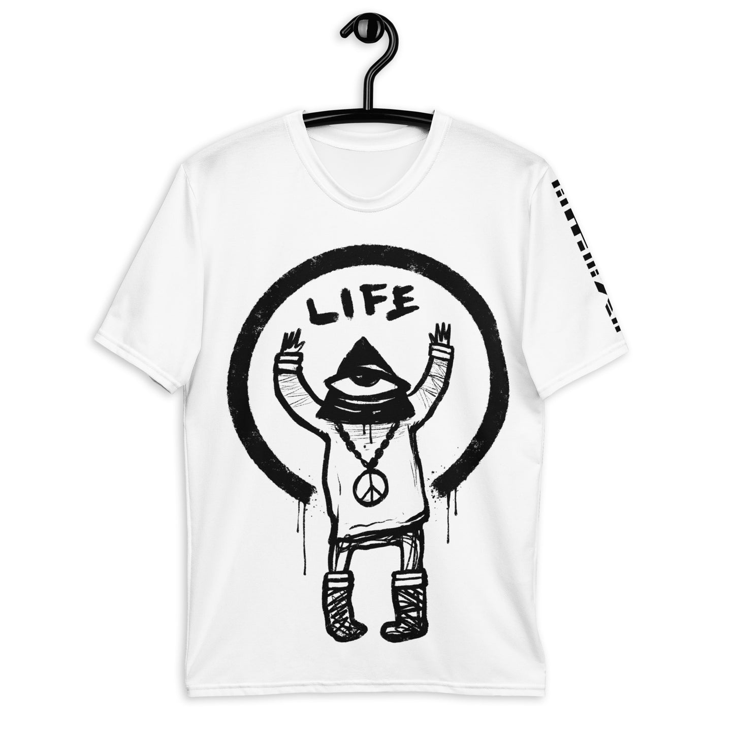 Men's "Life Vision" graphic t-shirt, all-seeing eye design, urban fashion tee, minimalist black and white shirt.