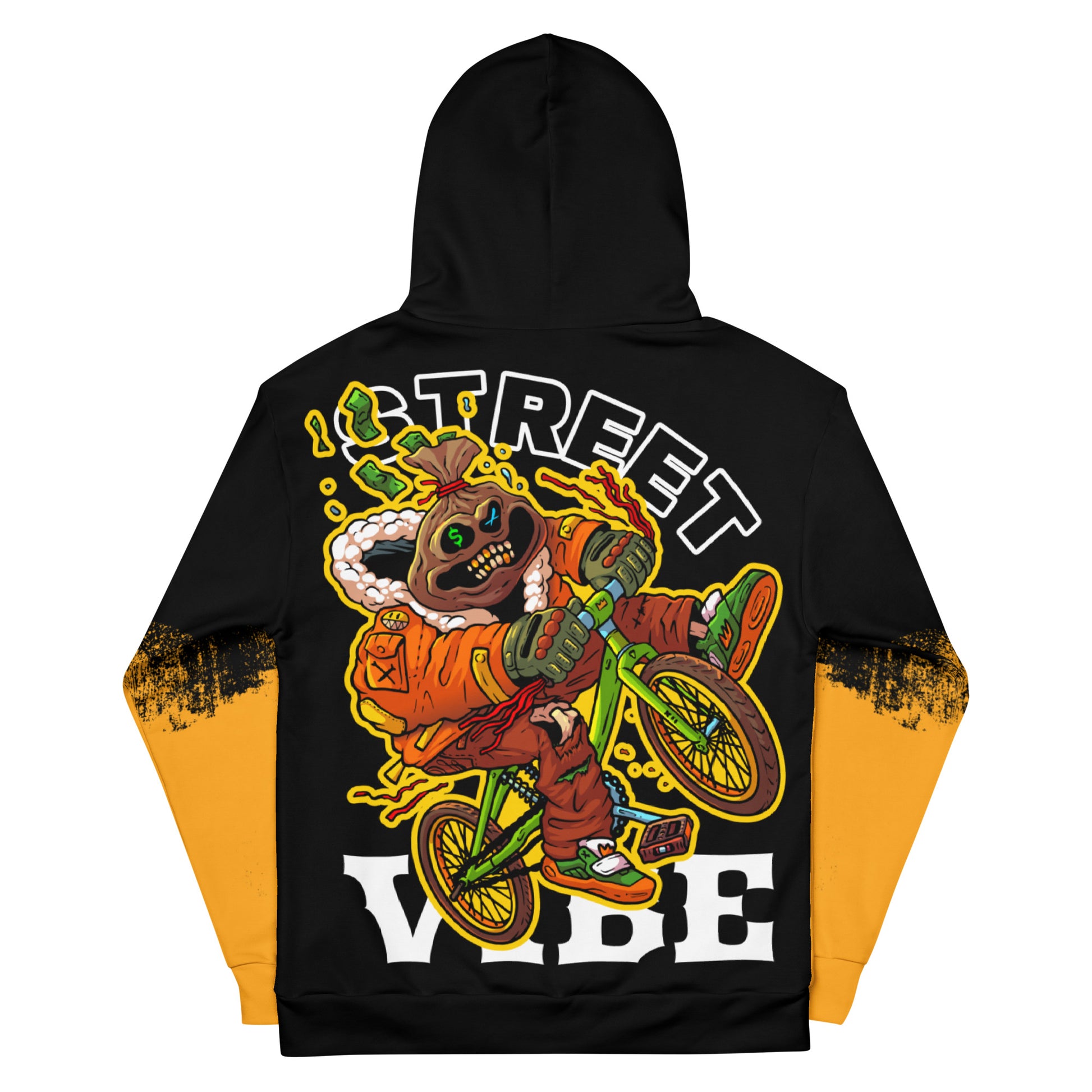 Street Vibe Hoodie, Urban Cyclist Teddy Bear Print, Trendy Bicycle Graphic Hoodie, Fashionable Streetwear.