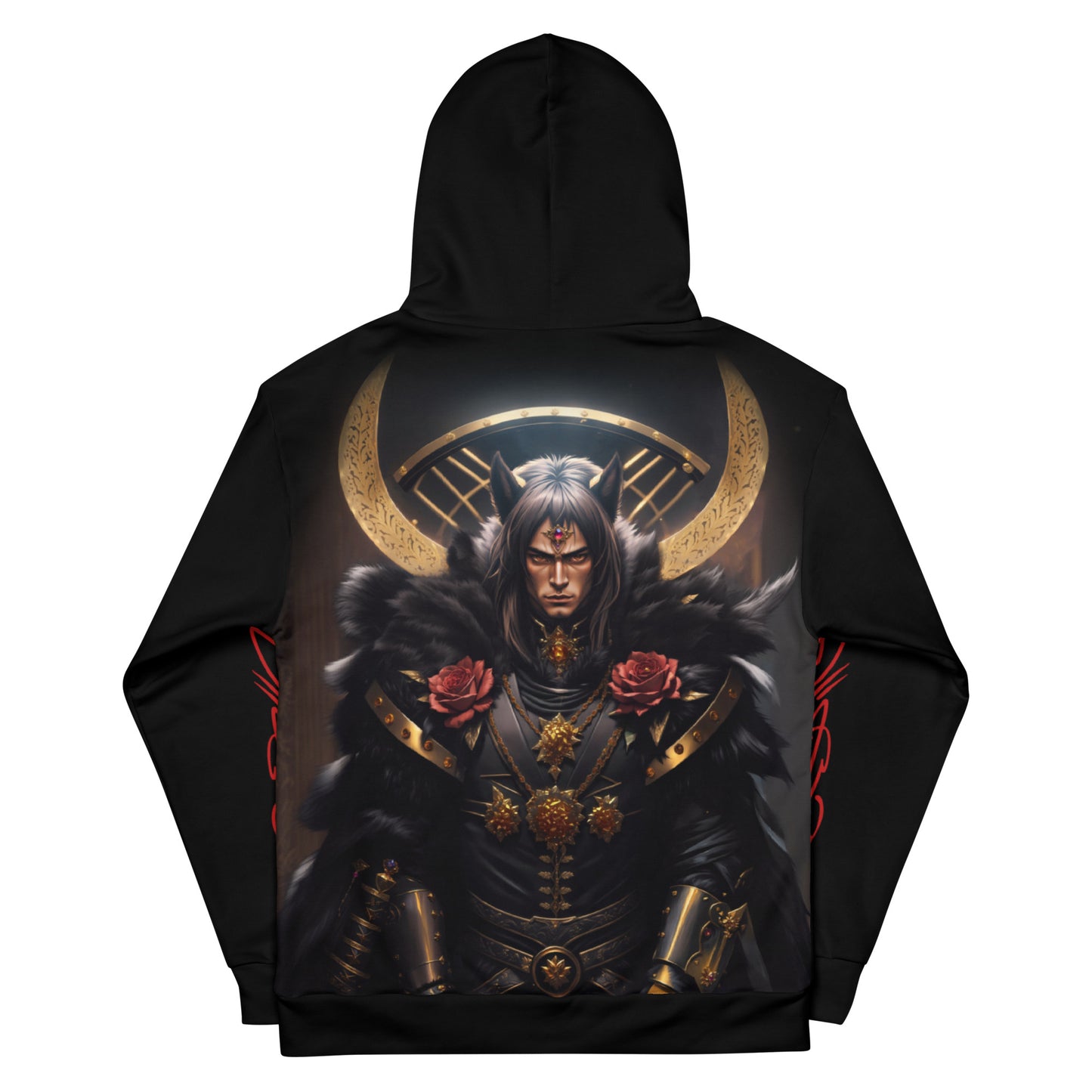 Women's gothic warrior hoodie, dark fantasy armor design, eco-conscious women's dark style hoodie.