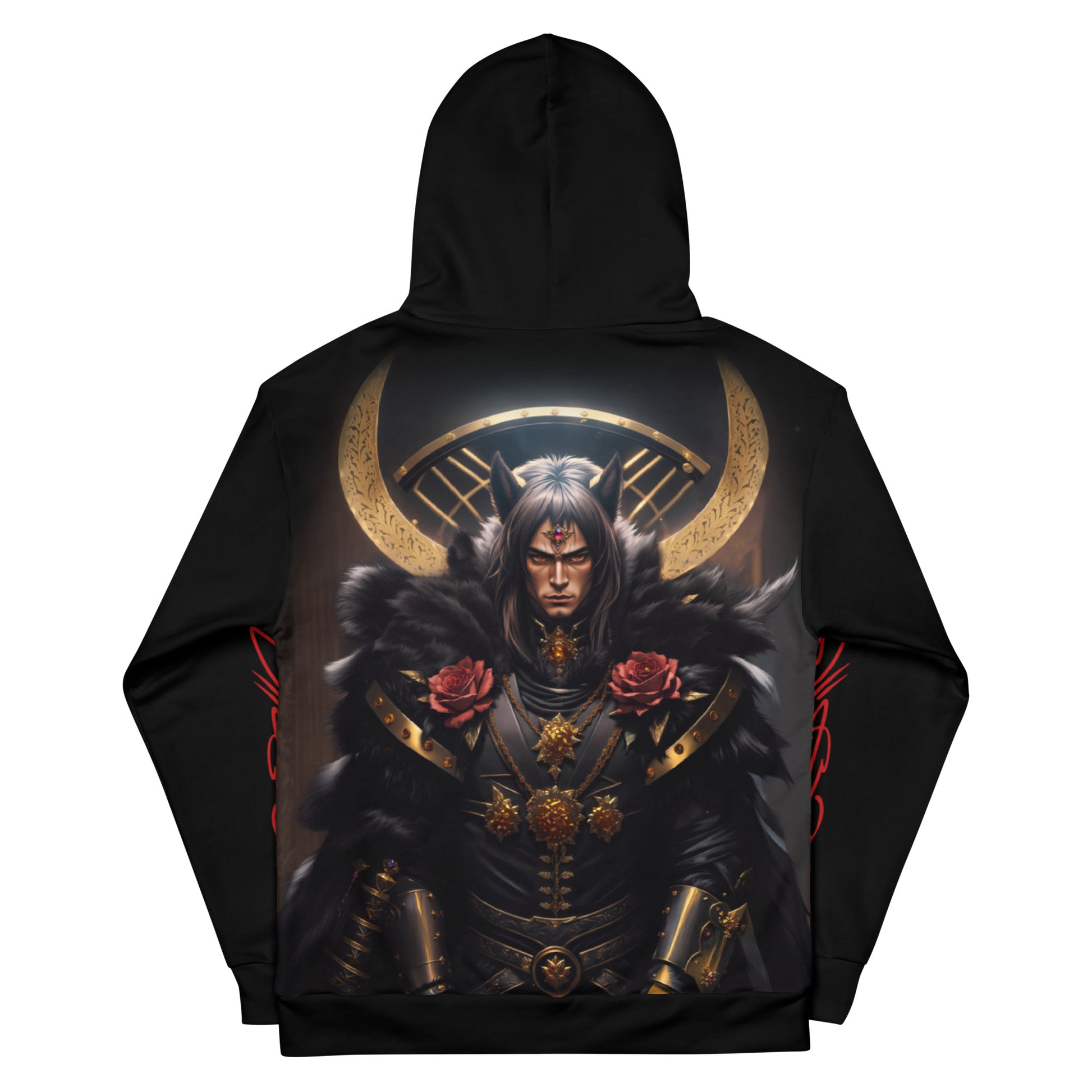 Women's gothic warrior hoodie, dark fantasy armor design, eco-conscious women's dark style hoodie.