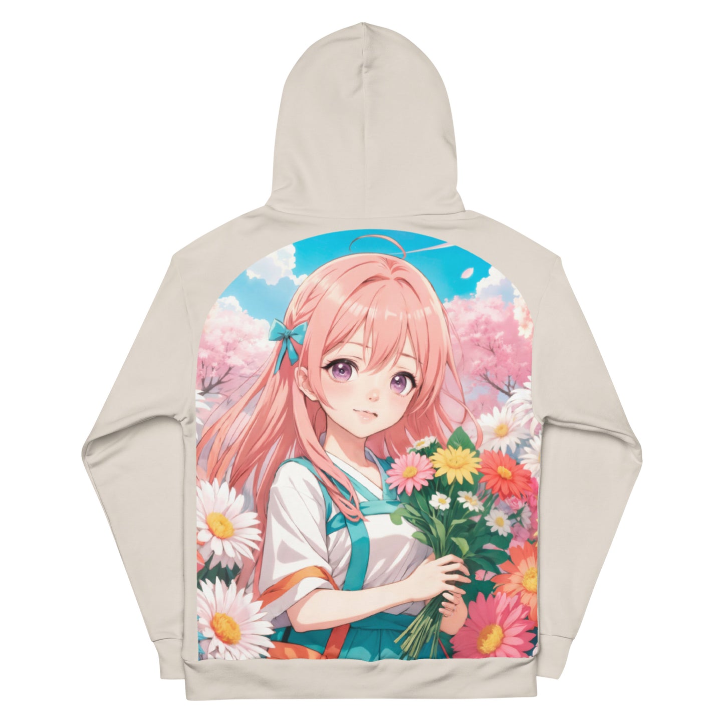 Women's anime character hoodie, spring blossom design, floral anime print women's hoodie.