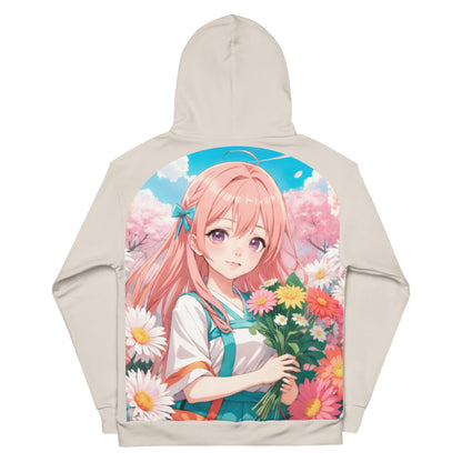 Women's anime character hoodie, spring blossom design, floral anime print women's hoodie.