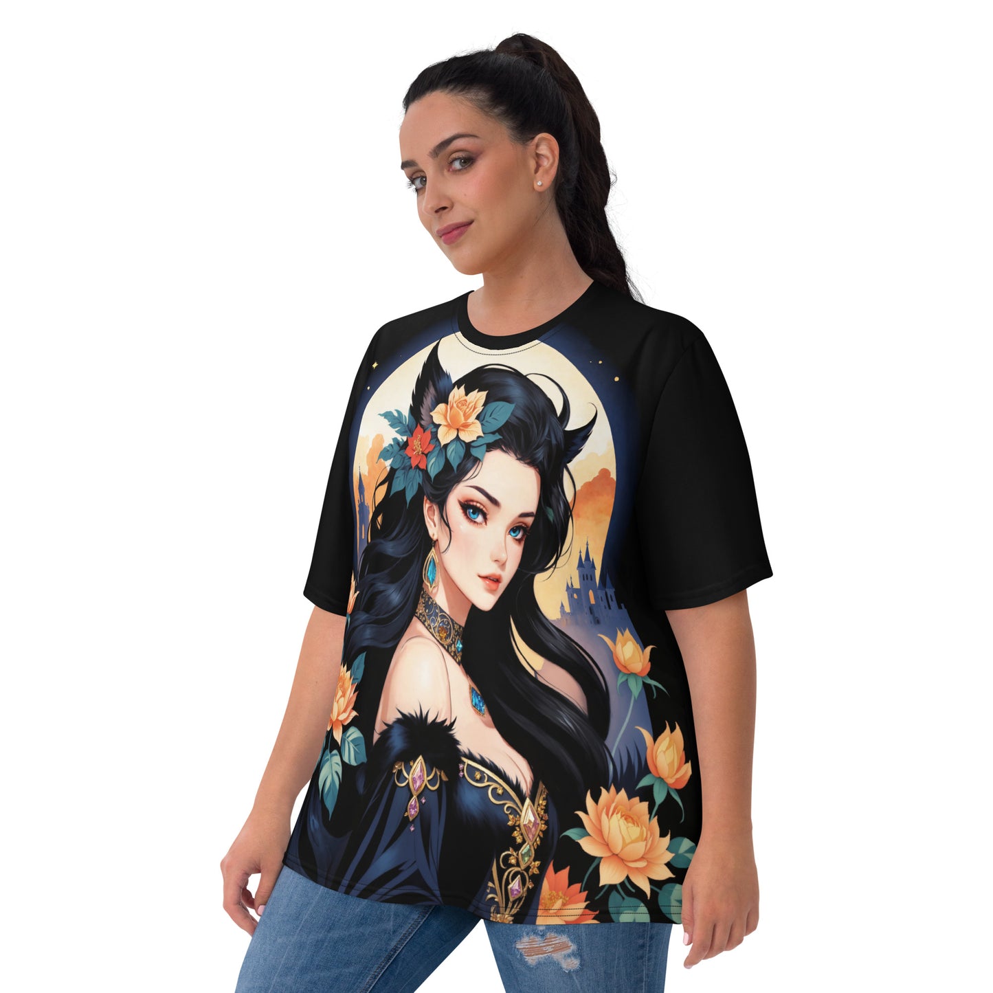 Women's Enchanted Midnight Blossom Crew Neck T-Shirt
