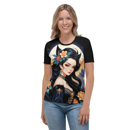 Women's Enchanted Midnight Blossom Crew Neck T-Shirt